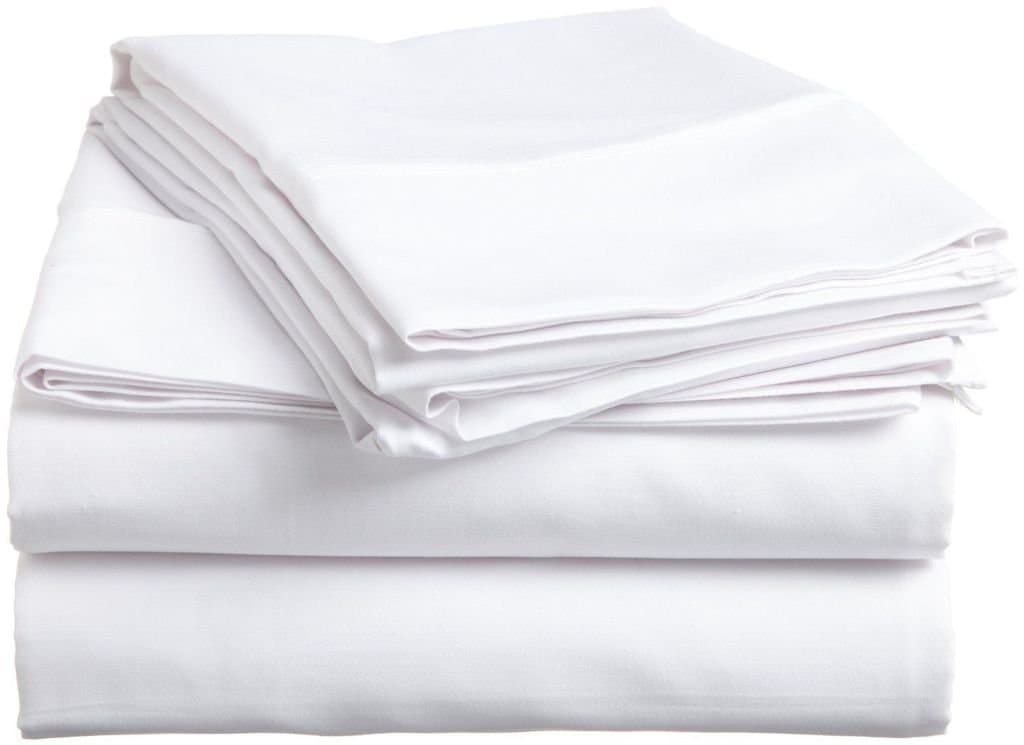 400 Thread Count 100% Cotton Sheet Set, Pure White Solid Double Sheets 4 Piece Set, Long-staple Combed Pure Natural Cotton Bedsheets, Soft & Silky Sateen Weave