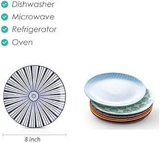 Selamica 8 inch Porcelain Dinner Plates, Large Size Serving Plate for Salad, Pancakes, Steak, Set of 6