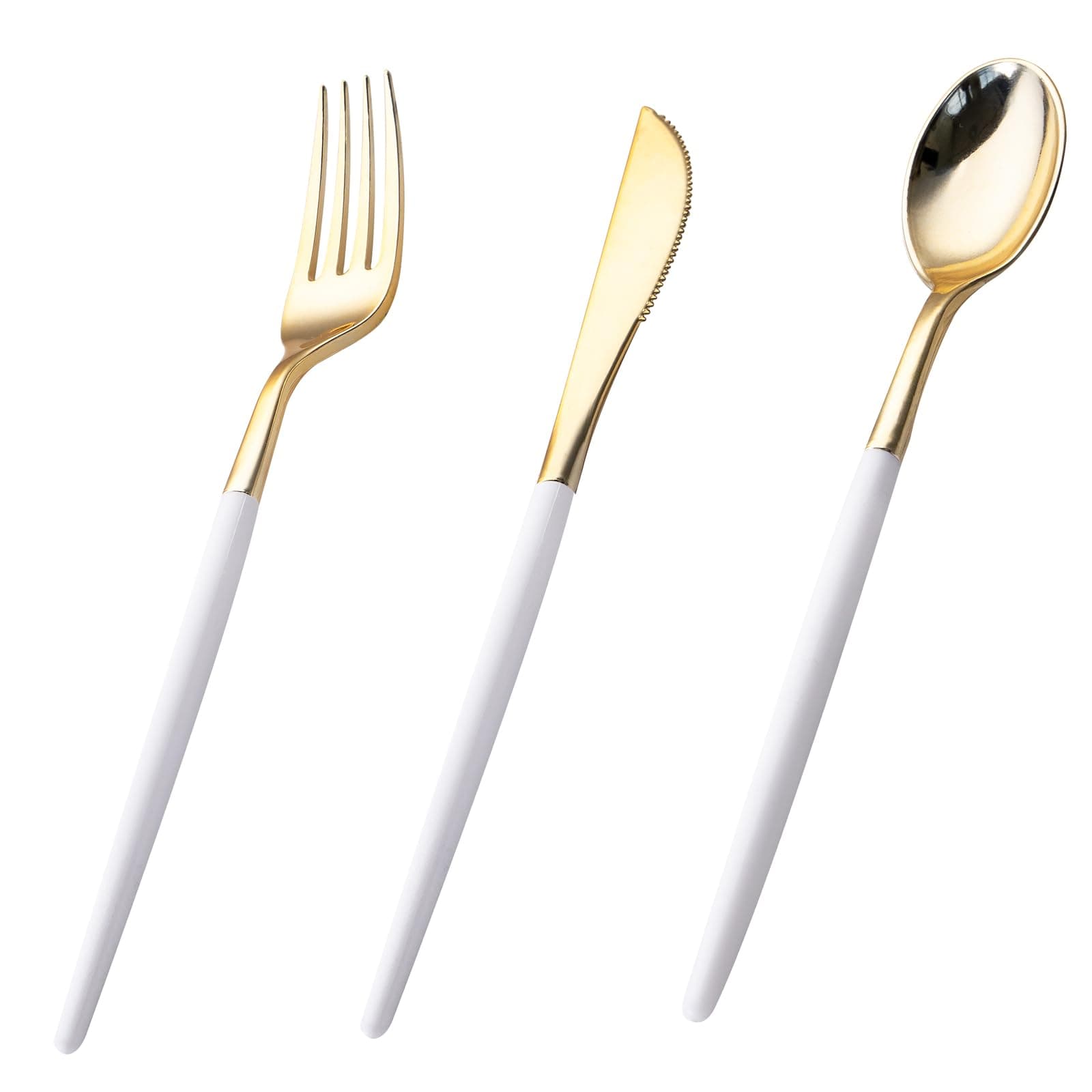 I00000 60 Pcs Gold Plastic Silverware - Heavy Duty Plastic Cutlery -Party Disposable Silverware Set，Disposable Cutlery Set Includes 20 Forks, 20 Knives, 20 Spoons Perfect for Wedding