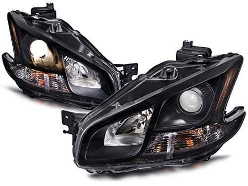 PERDE Black Housing Halogen Headlights Compatible with Nissan Maxima 2009-2014 Includes Left Driver and Right Passenger Side Headlamps