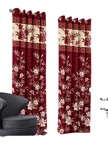 VED CREATION R.MYORK Panel Curtains for Home , Color Rani (9 FEET) (D.NO.-4)