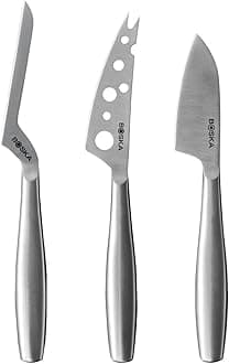 Stainless Steel Cheese 3 Knife Set - Copenhagen For All Types of Cheese - Multi-Functional Cheese Slicer - Handheld Slicer - Silver Non-Stick - Dishwasher Safe - For Kitchen Cooking