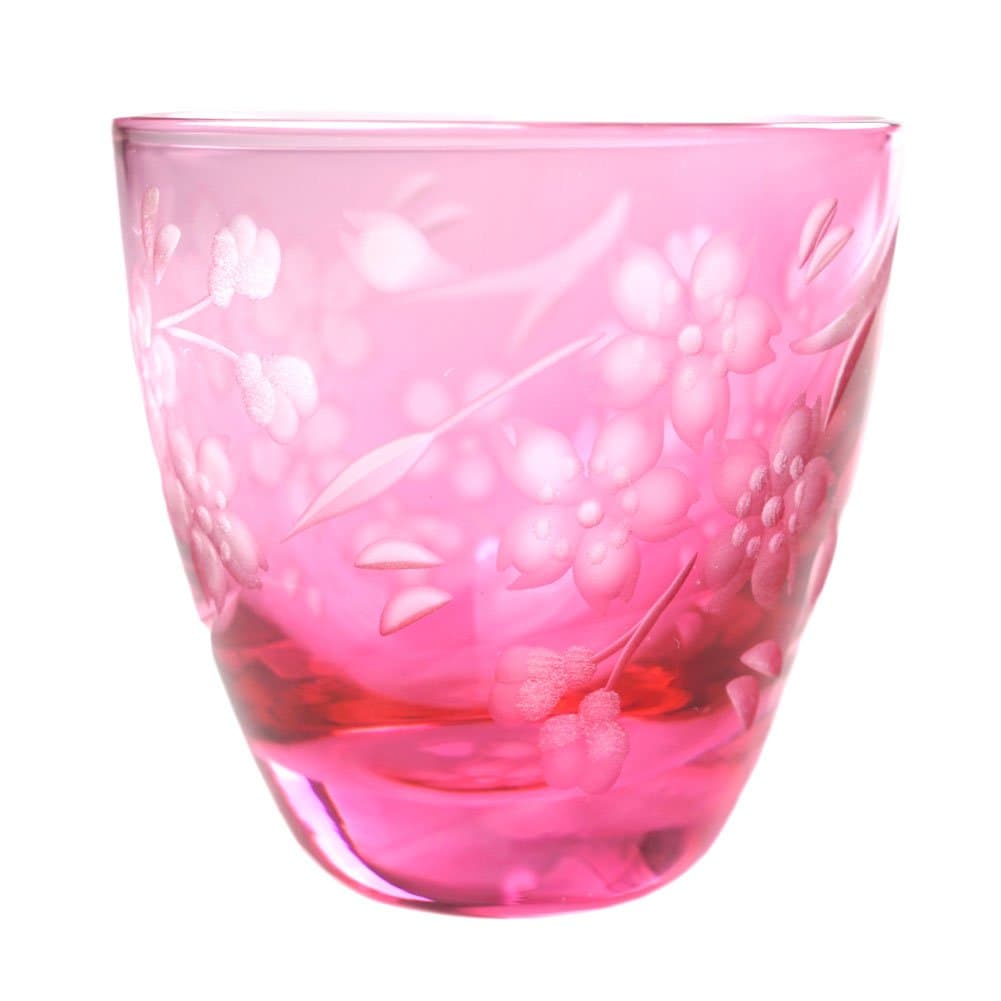 Sakura Cherry Blossoms Design Guinomi Sake Cup 2.5oz Shot Glass Edo Kiriko Cut Glass - Pink [Japanese Crafts Sakura]