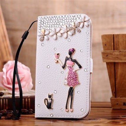 Green Fashion(TM) For Samsung Galaxy Note 3 Note III N9000 Mobile Phone Case Lady Wallet case with 3D bling Rhinestone Card Holder & Magnetic Flip Horizontals - Women Cat 4 Flowers