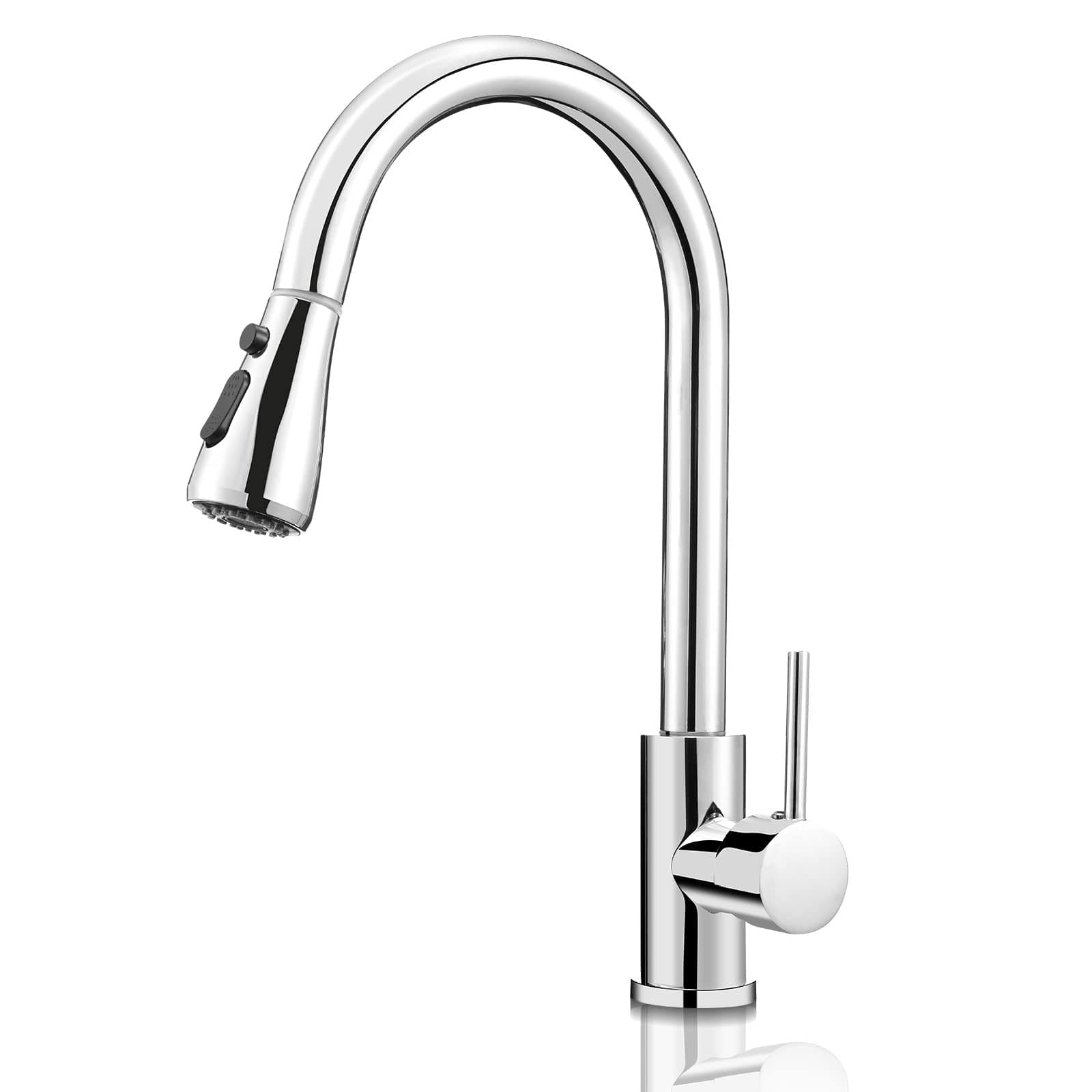 Kitchen Sink Taps 360° Swivel Kitchen Faucet Single Handle Single Lever High Arc Kitchen Mixer Tap with Pull Out Sprayer with 2 Modes Spray (Silvery)