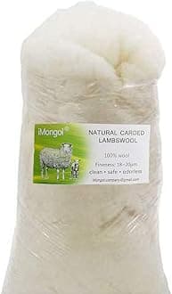 Carded Lambs Wool for Felting, Toy Stuffing,Needle Felting Wool Stuffing for Knitted Toys, Super Clean, Natural White, Fineness 19um (2oz)