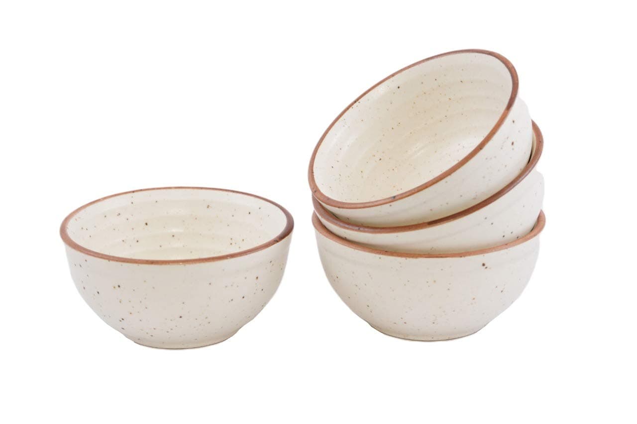 Freakway Hand-Painted Matte Finish Off White Ceramic Bowl Set of 4 (200ml) | Small Serving Soup Bowls, Cereal Bowl, Pasta Bowls | Dishwasher & Microwave Safe - Off White