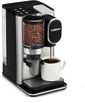 Single-Serve Coffee Maker + Coffee Grinder with 8, 10, and 12 oz. Serving Size, Compatible with Single-Cup Pods, 48-Ounce Removable Reservoir, Stainless Steel, DGB-2SS