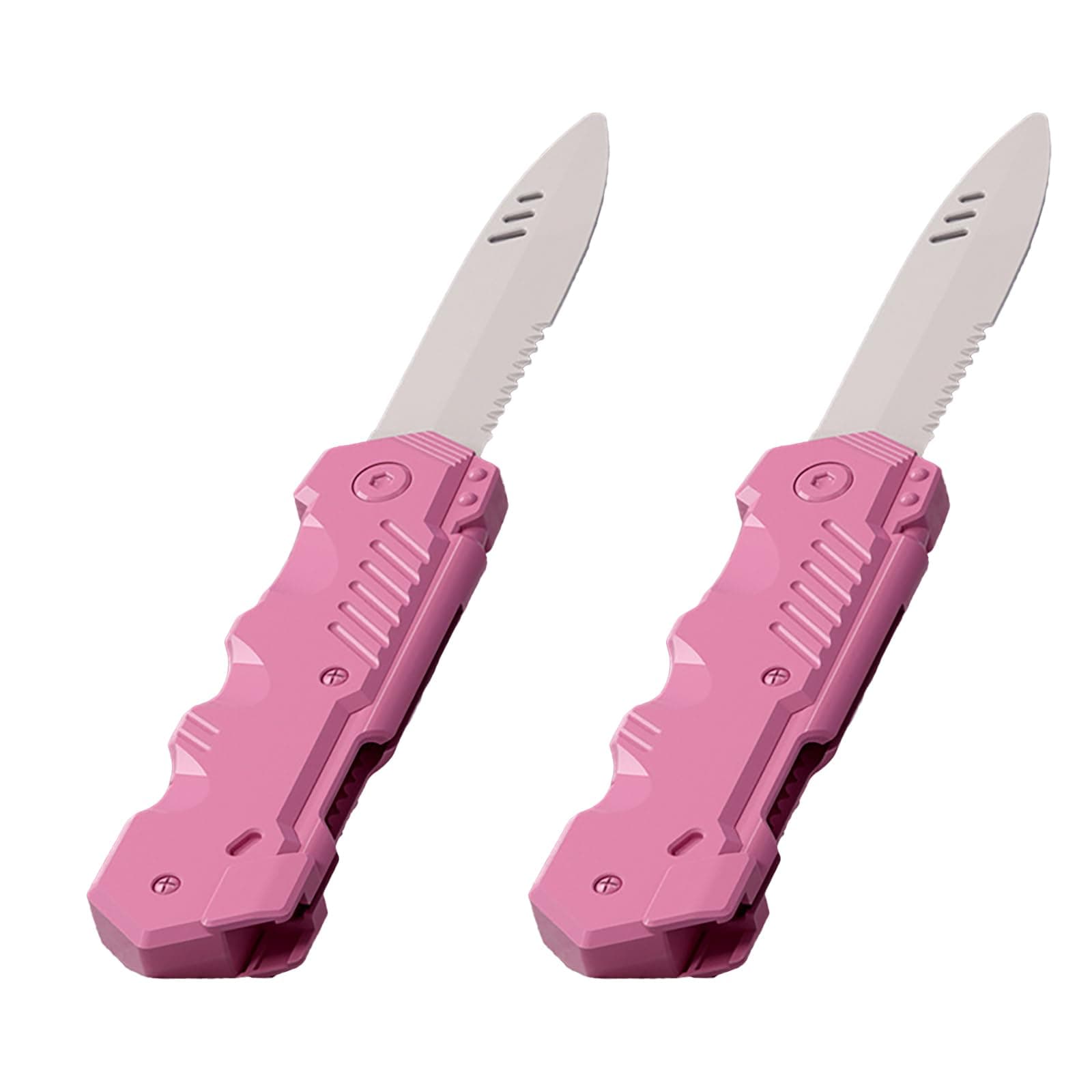 Retractable Plastic Toy Knives - 2 Pack - Safe and Fun for Kids and Adults - Great for Halloween, Cosplay, Magic Tricks and More - Pink Handle White Blade
