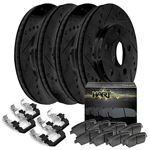 Fits 2010 Audi A3 Quattro Front Rear Black Drill Slot Brake Rotors Kit+Ceramic Pads