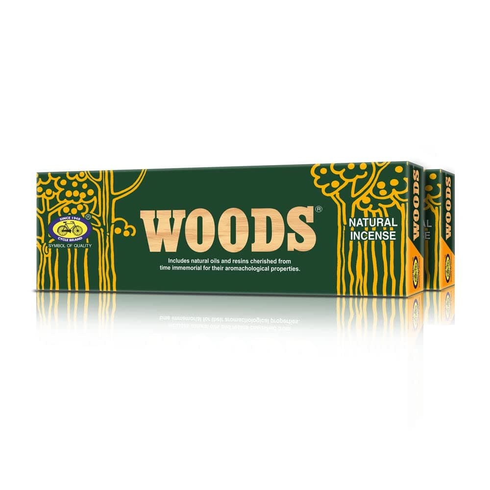 Cycle Pure Woods Natural Incense Sticks, 9 Inch, Pack of 2 (308 Agarbatti Sticks Approx.) | Lasts Upto 60 Mins per Stick | Woody, Sandal, Resin, Cedar, Masala, Amber, Natural Fragrance for Pooja
