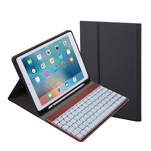 for iPad 9.7 inch 2018 2017 Keyboard Case. 7 Color Backlit with Built-in Apple Pencil Holder,Slim Folio Cover Removable Wireless Bluetooth Keyboard for iPad Air/Air 2/iPad Pro(Black)