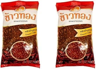 ( Pack of 2 ) Khaothong Thai Ground Chili Pepper, Crushed Thai hot chili , Ground red chili, Hot chili flakes 100g (3.52oz) each
