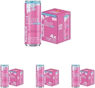 Red Bull Pink Edition Sugar Free Energy Drink, Wild Berries, 12 fl. oz., Pack of 16 cans, with 80mg Caffeine, Taurine & B Vitamins