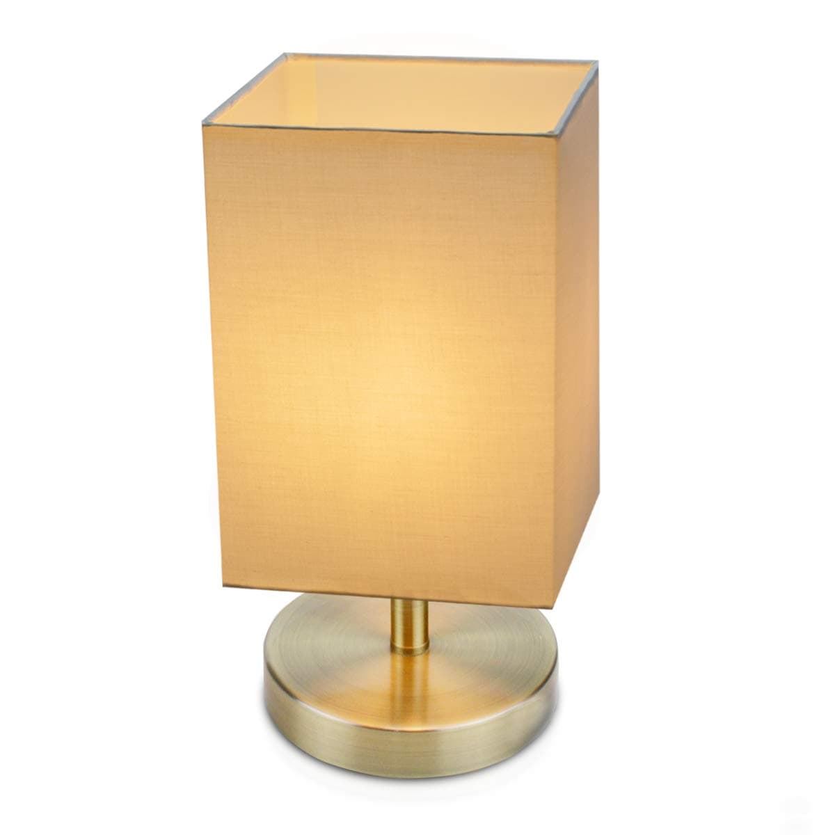 Bedside Table Lamp,Modern Square Beige Fabric Shade Nightstand Desk Lamp,Retro Night Light Fixture for Bedroom,Coffe,Study,Living Room,Dinning Room