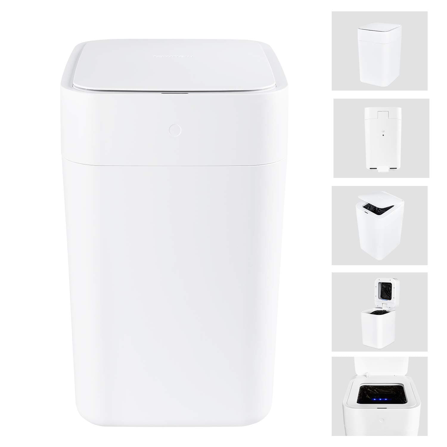 Townew T1 15.5L Smart Dustbin, Auto Changing Rubbish Bin for Kitchen, Bedroom and Bathroom, Pedal and Touch Free Motion Sensor Waste Bin with Automatic Lid, White