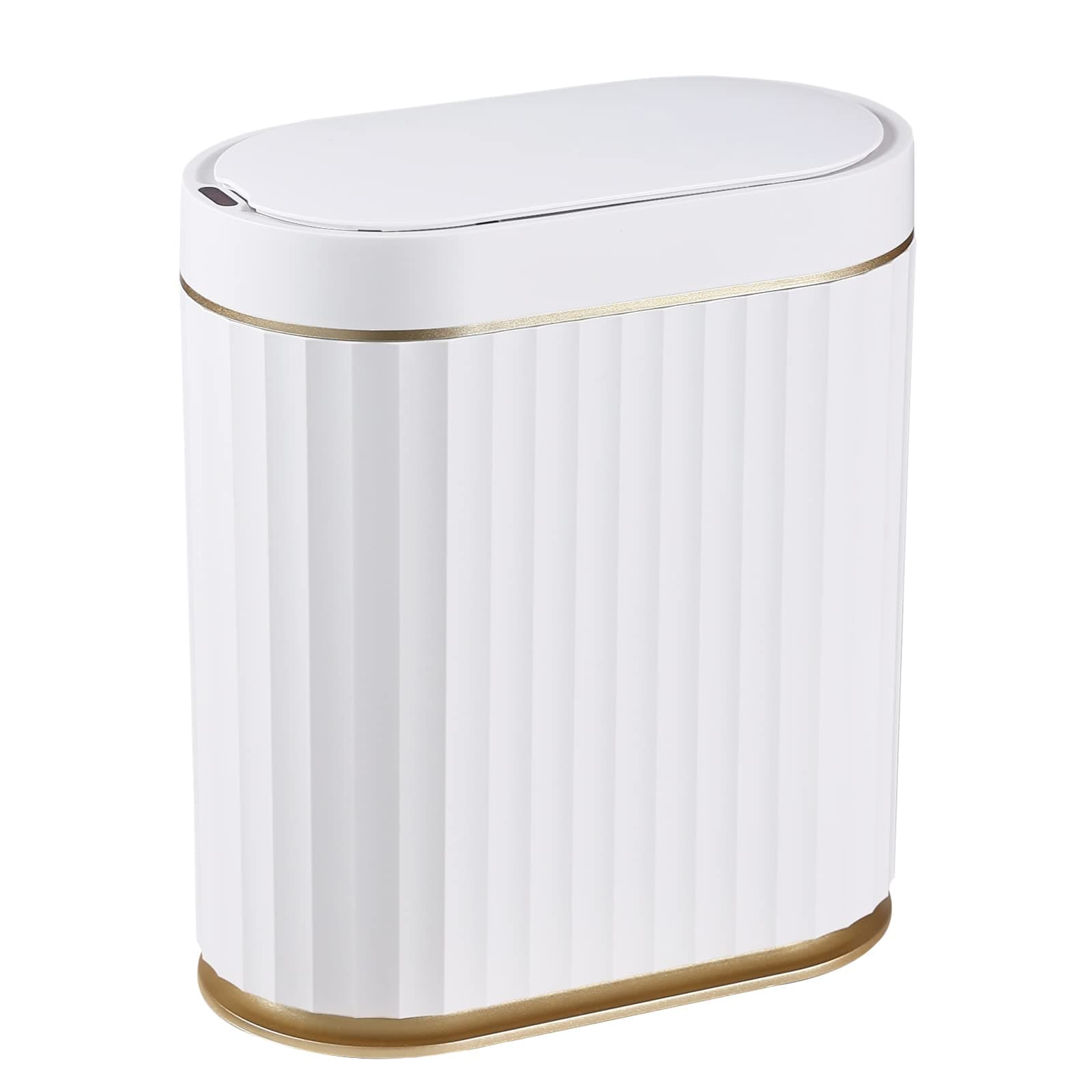 ELPHECO Bathroom Trash Can with Lid 2 Gallon Sensor Garbage Can, Automatic Trash Bin, Motion Sensor Trash Can, IPX5 Waterproof Plastic Wastebasket for Bathroom, Bedroom, Kitchen, Office, White Gold