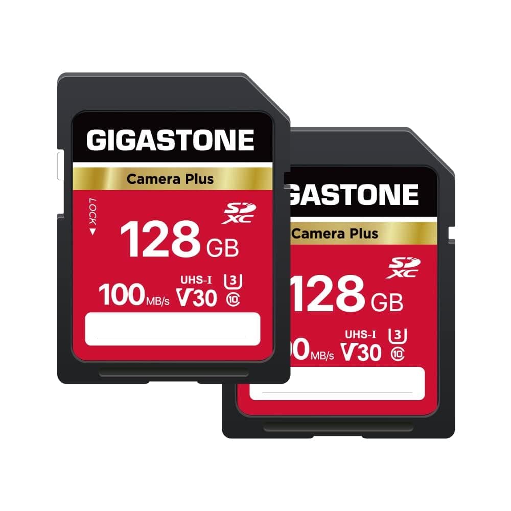- GIGASTONE 128GB SD Card 2-Pack, Camera Plus, UHS-I U3 Class 10 SDXC Memory Card Full HD Video for Canon Digital Camera, Full-Sized SD Card, with 2 mini case