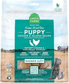Open Farm, Freeze Dried Raw Puppy Food, Patties with 95% Meat, Organs & Bone, Complete Meal or Freeze Dried Dog Food Mixer, Chicken & Salmon Puppy Recipe, 10.5oz Bag