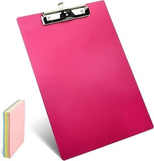 Aluminum Metal Clipboard Stainless Hangable Pen Holder Low-Profile Clip Board Size A4 9" x 12.6" with Sticky Note for School Office Business Medical Professionals Workshop Factory (Red, Aluminum-A4)