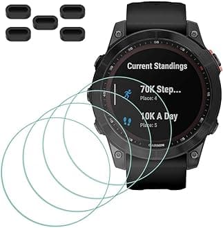 Screen Protector for Garmin fenix 7/7 Sapphire Solar Smartwatch [4 Pcs] + Anti-dust Plugs 5Pcs, Tempered Glass 9H Hardness Anti-Scratch Bubble Free Film Ultra-Thin Protective Cover