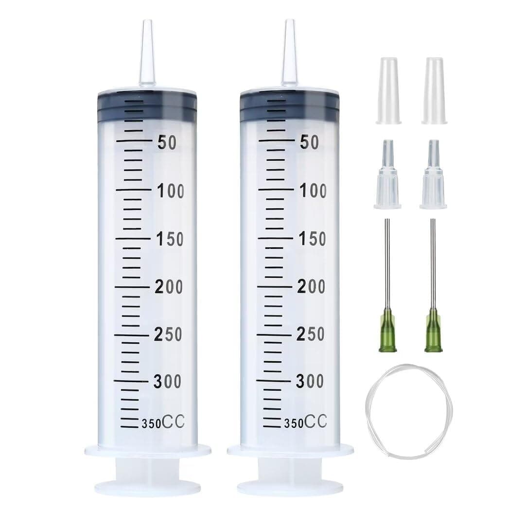 2 Sets 300ml 350ml Large Syringes with 55.1 Inch Tubes, Sterile and Individual Sealed, Plastic Garden Syringe for Liquid, lip Gloss, Paint, Epoxy Resin, Oil, Watering Plants, Refilling