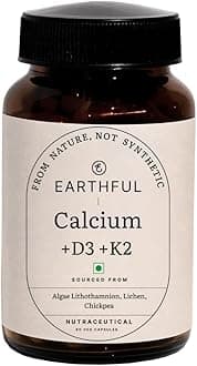 Earthful Calcium Magnesium Capsules | Nothing But Nature | Bone Health Support with Vitamin D3 & K2 | 60 Capsules for Stronger Bones & Joint Relief | Clean Formula, No Additives