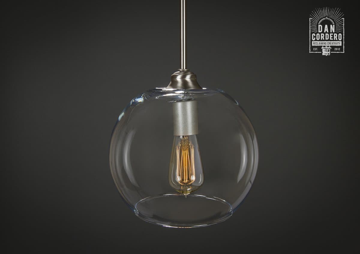 Pendant Light Fixture - Edison Bulb - Brushed Nickel Large Globe Style