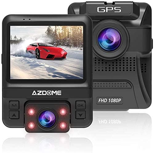 Dual Lens Dash Cam - AZDOME Built-in GPS 1080P Front 720P Interior 2.4" Screen Dashboard Camera Recorder 170° Angle, Night Vision, G-Sensor, Loop Recording,Parking Guard,Motion Detection for Uber Lyft