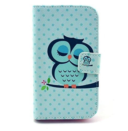 Noarks Premium Moto E Wallet Case - Wallet PU Leather Case Flip Cover Built-in Card Slots & Stand For Motorola Moto E (Owl Light Blue)