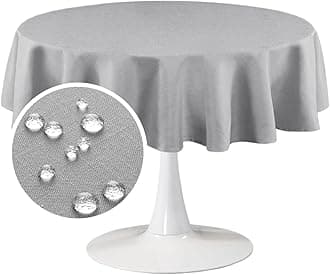 FantasDecor Round Table Cloths Linen Textured Solid Tablecloth 60 x 60 Inch Spill-Proof Waterproof Table Cloth Decorative Fabric Table Cover for Dining Table, Buffet Parties and Camping, Grey