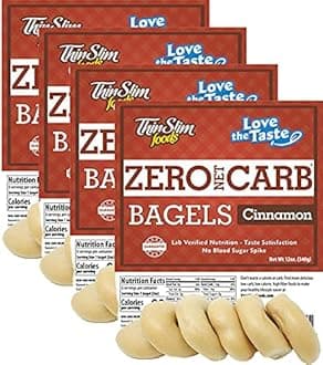 ThinSlim Foods Keto Bagels | Keto Bread Alternative | Low Carb Cinnamon, 4 Pack (6 Zero Net Carb Bagels Per Pack)