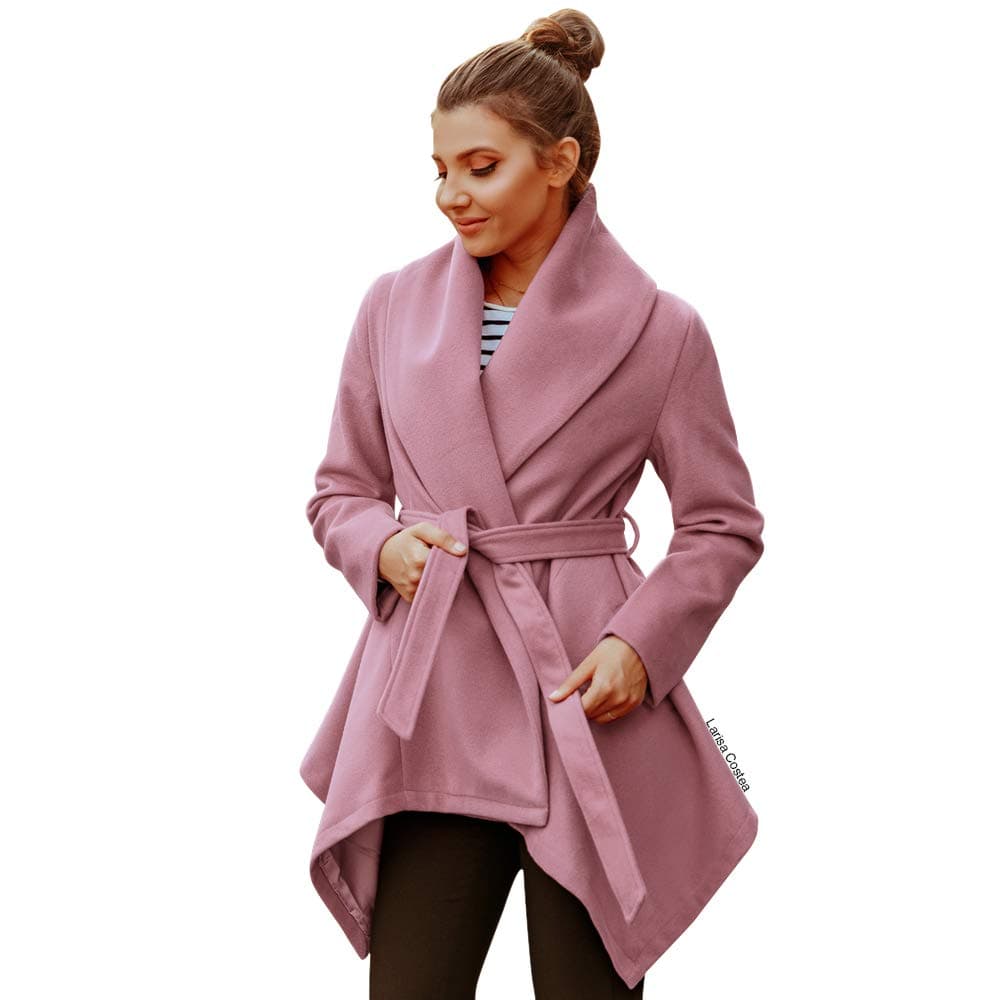 CHICWISH Women's Turn Down Shawl Collar Earth Tone Check/Black White Grid/Black/Plum Wool Blend Coat