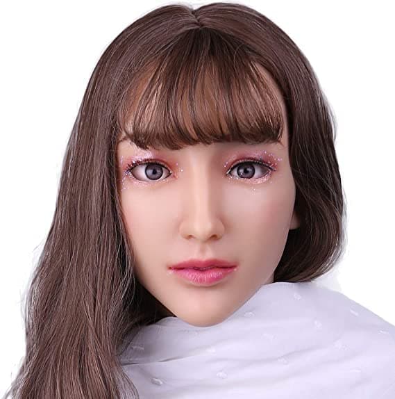 Minaky Soft Silicone Realistic Female Head Mask Hand-made Face for Crossdresser Transgender Costumes Disguise 3G（No.2）