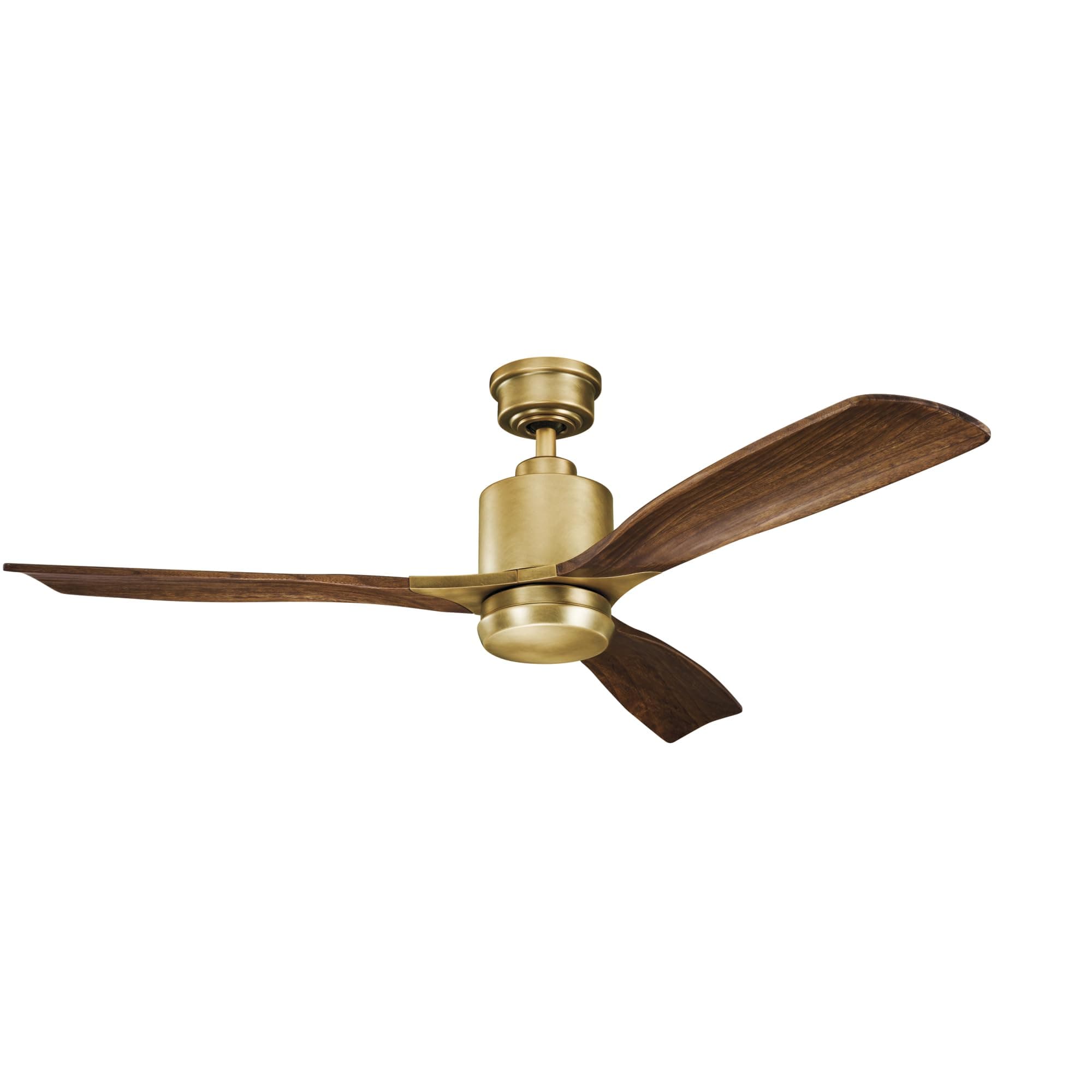 Ridley II 52" Ceiling Fan and Light Kit in Natural Brass, 3-Blade LED Ceiling Fan in Cherry Finish, 3000K, (52" W x 14.5" H), 300027NBR