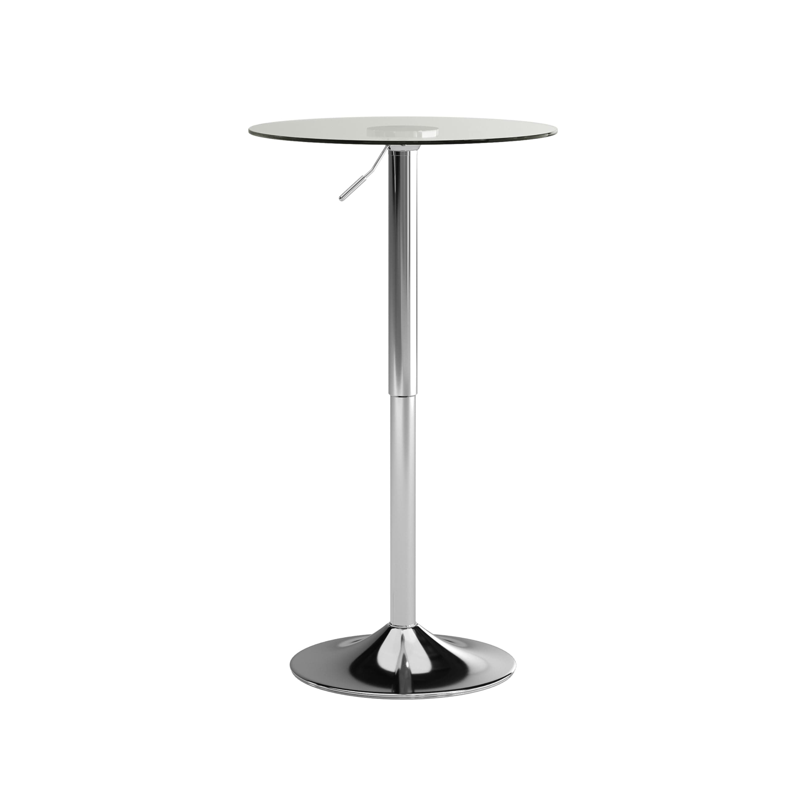 23.5'' Round Adjustable Height Glass Table (Adjustable Range 33.5'' - 41''), Clear/Chrome
