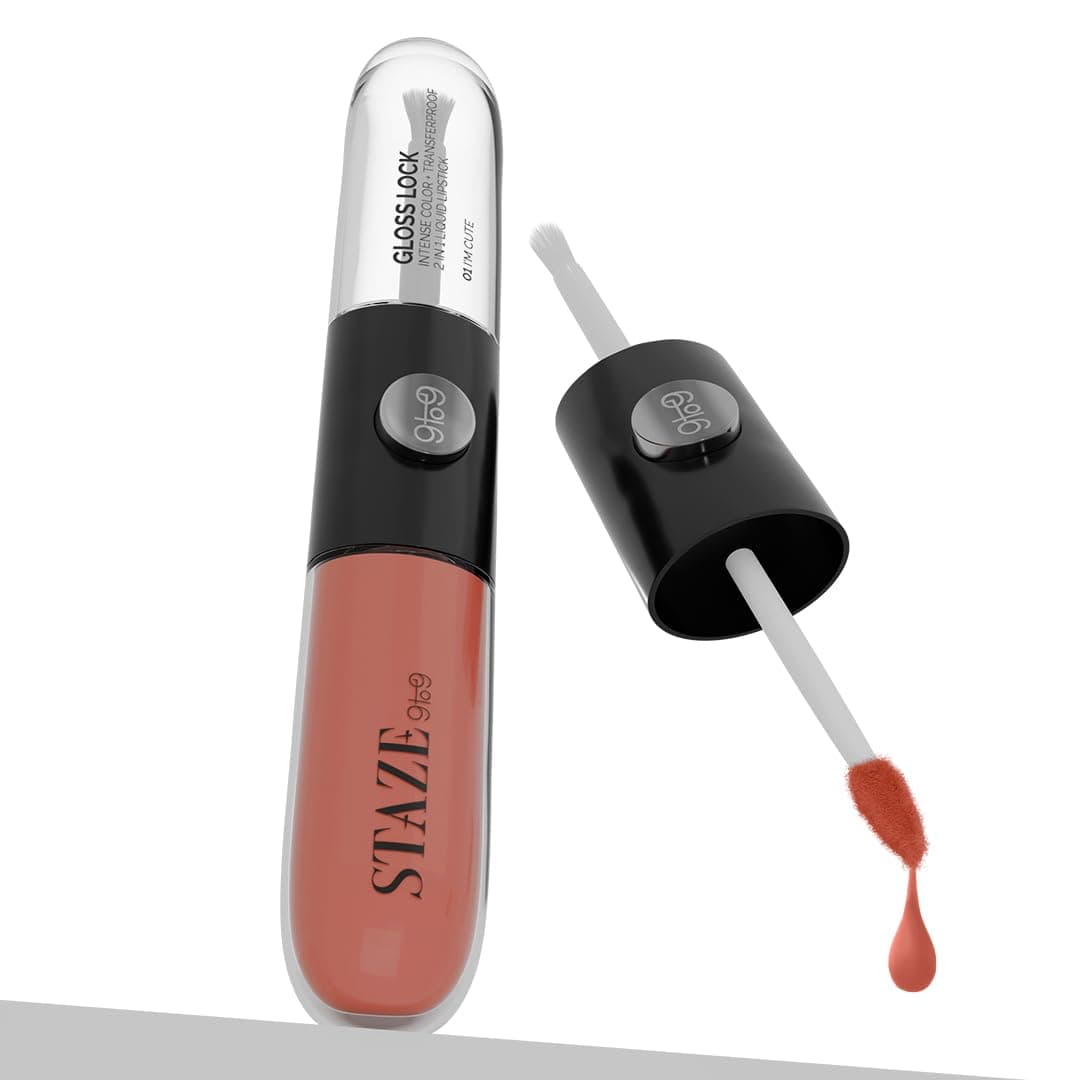 Gloss Lock 2-in-1 Liquid Lipstick | Matte Lipstick + High-Shine Transferproof Gloss | 12H Long-lasting | Intense Pigment | Lightweight & Waterproof | 01 I'm Cute | 7g