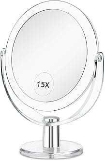Vanity Mirror Makeup Mirror with Stand, 1X/15X Magnification Double Sided 360 Degree Swivel Magnifying Mirror, 6.25 Inch Portable Table Desk Counter top Mirror Bathroom Shaving Make Up Mirror