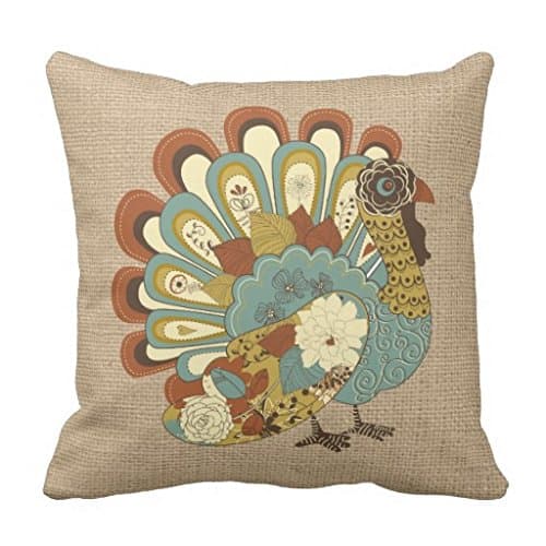 Thanksgiving Turkey on faux Burlap Pillow