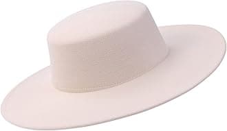 Women's Wide Brim Flat Top Hat Formal Classic Bowler Boater Hat Felt Derby Church Cap (Beige, One Size)