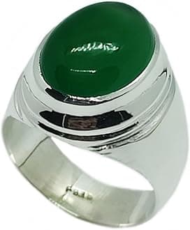 Handmade16 Carat Natural Yemeni Dark Green Aqeeq Mens Plain Heavy Ring Sterling Silver 925 Handmade Sabz Aqeeq Ring Gift for Her Agate Ring Religious Ring (13.25)