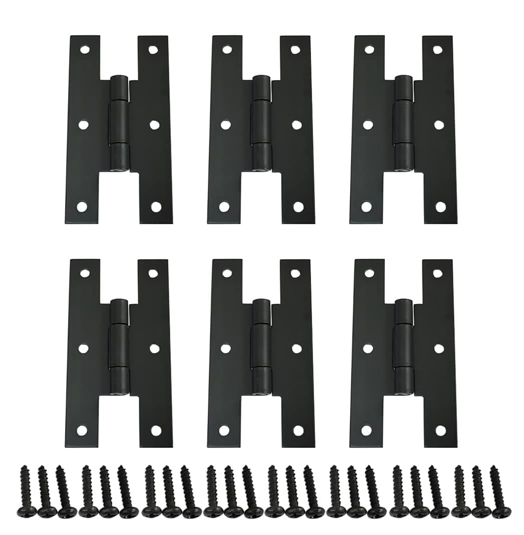 QCAA Black Steel H-Hinge, for Cabinet Doors, Matte Black, 6 Pack, Made in Taiwan