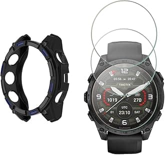 Watch Screen Protector Compatible for Garmin Tactix 8 AMOLED 47mm Smartwatch, 9H Tempered Glass Protective Film Full Coverage and Soft TPU Protective Case (Tactix 8 AMOLED 47MM black blue)
