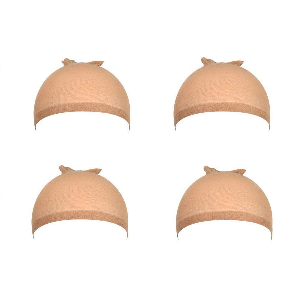 4 Pack Nylon Wig Caps Brown Skin Tone Wig Cap for Women, Each Paper Board Contains 2 Wig Caps (Brown)