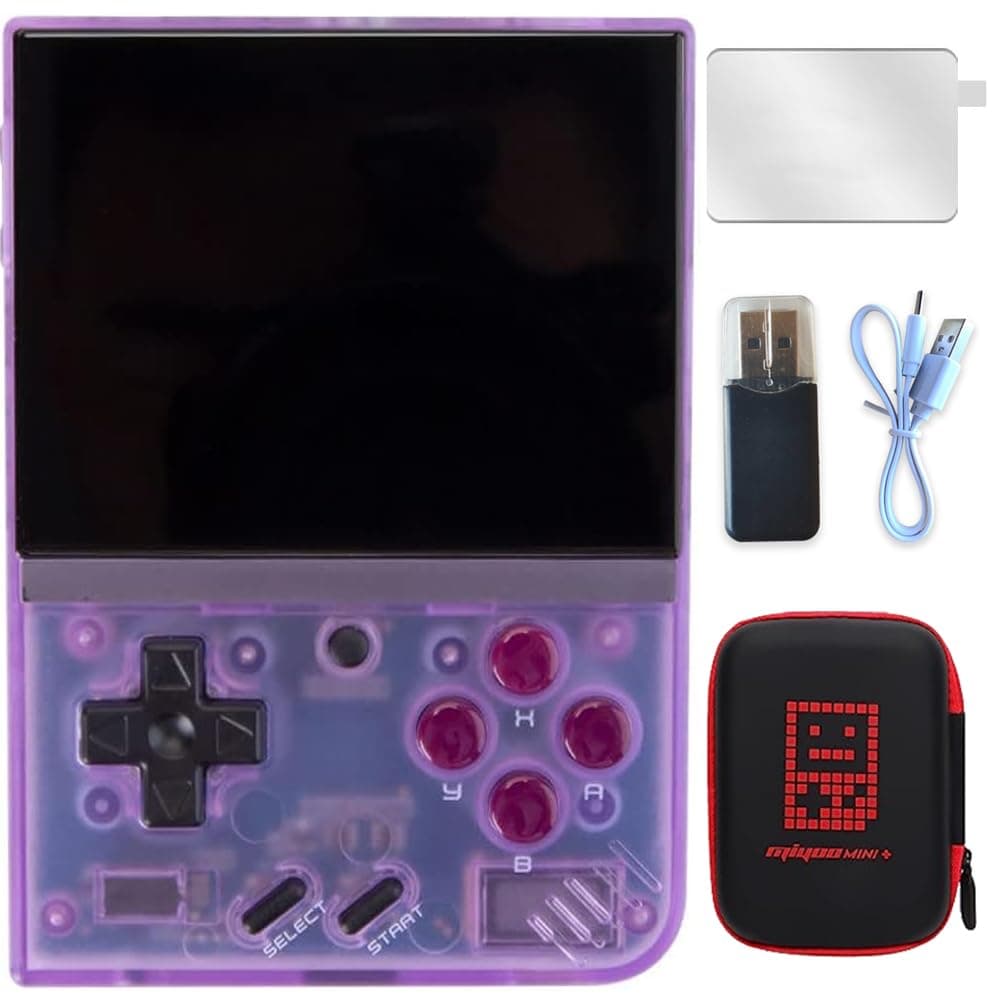 BVXZIOPMiyoo Mini Plus Retro Game Console,Portable Handheld Video Game Console ，3.5 inch IPS Screen with 64GB Card 7000+ Games, Linux System Support WiFi Battle (Purple, 64G)