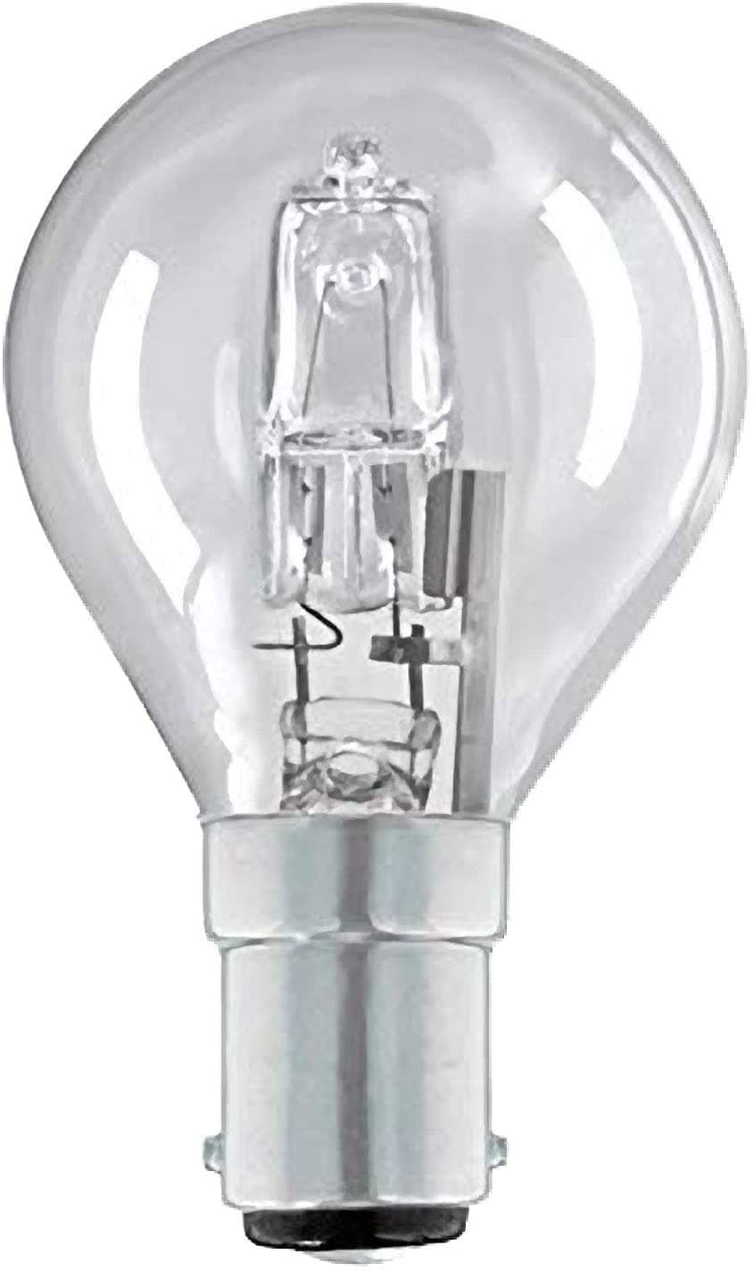 6 x Eco Halogen Golf Ball Light Bulbs 28W (=35W-40W) SBC B15 B15d Classic Mini Globes Clear Round Energy Saver, Small Bayonet Cap, Dimmable Lamps, 350 Lumen, Mains 240V