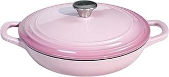 Braiser Enameled Cast Iron 3 qt Braiser Pan with Lid Pink Shallow Cast Iron Casserole with Handels