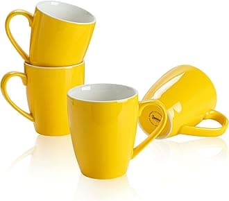 Sweese 601.105 Porcelain Mugs - 16 Ounce (Top to The Rim) for Coffee, Tea, Cocoa, Set of 4, Yellow
