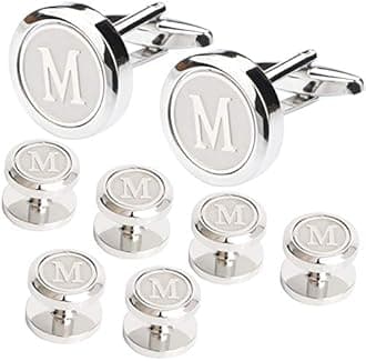 Men's Cufflinks and Studs Tuxedo Shirts Business Wedding Initials Alphabet A-Z Gift Set