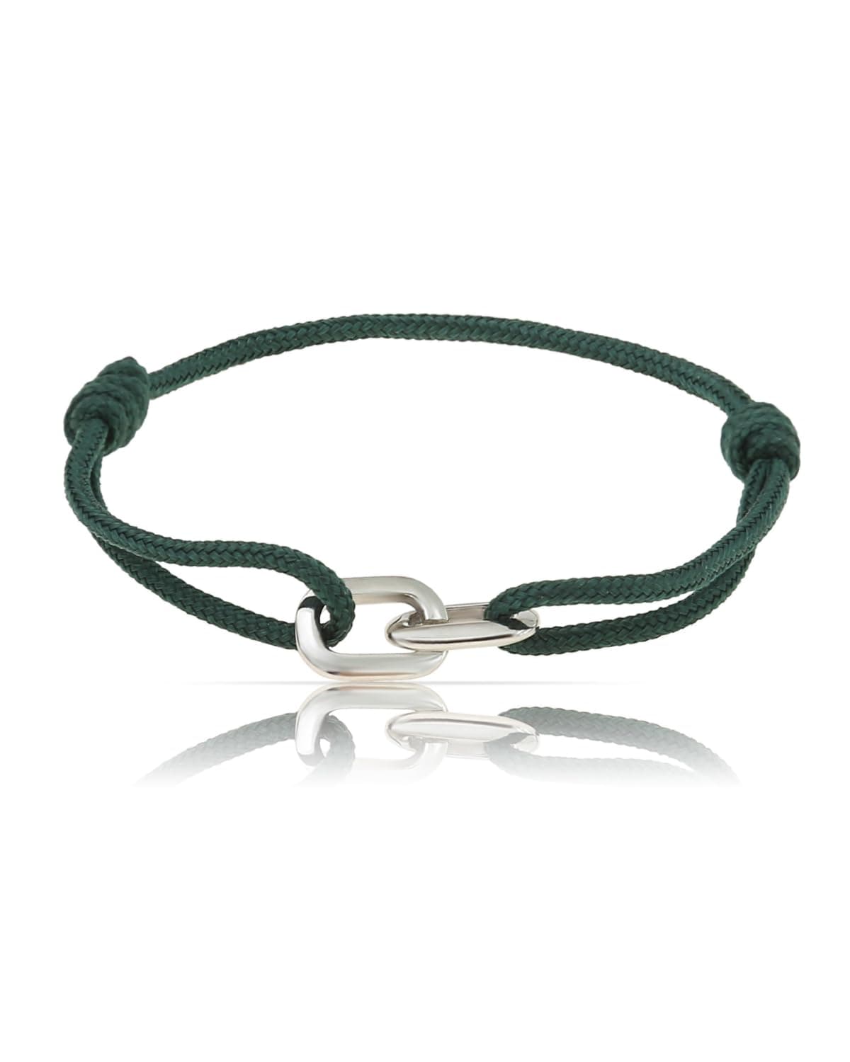 Nautical Bracelets for Men Adjustable and Waterproof Rope Bracelet for Men with Stainless Steel Charm Gift for Him (Emerald Green Silver)